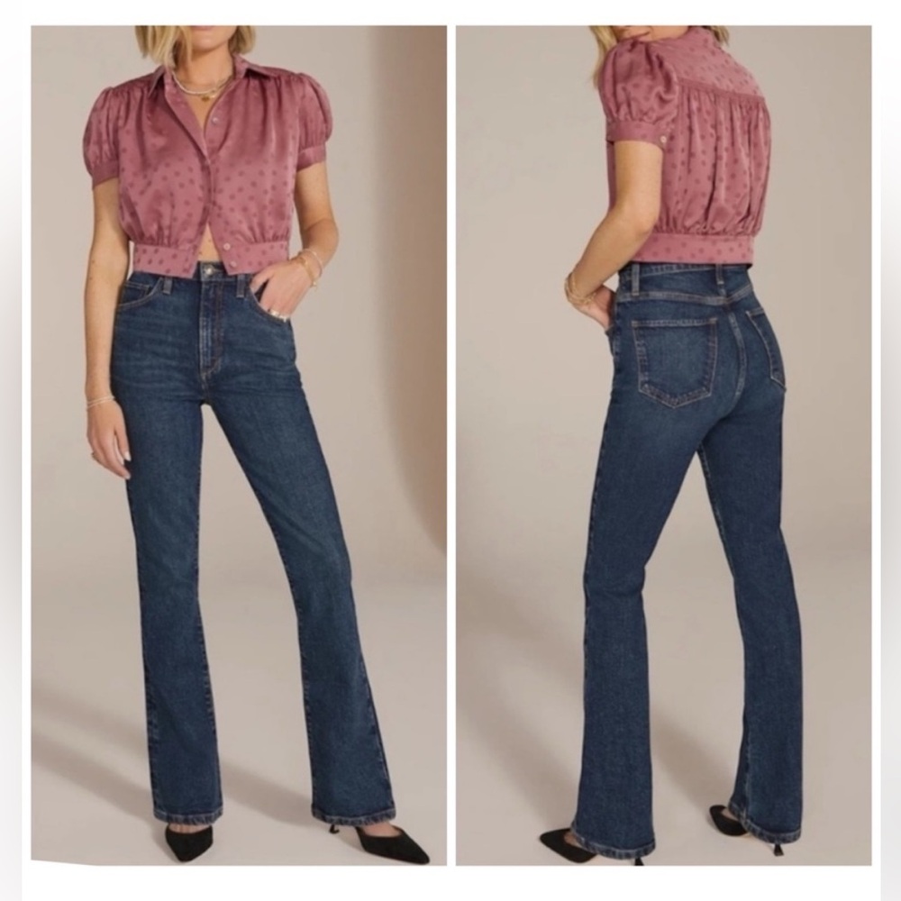 Favorite Daughter The Valentina Shortie Super High Rise Boot Jeans, Woodside - Picture 2 of 14